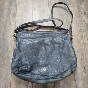 FRYE AND CO Gray Blue Pebbled Leather Hobo Crossbody Shoulder Bag Purse Boho